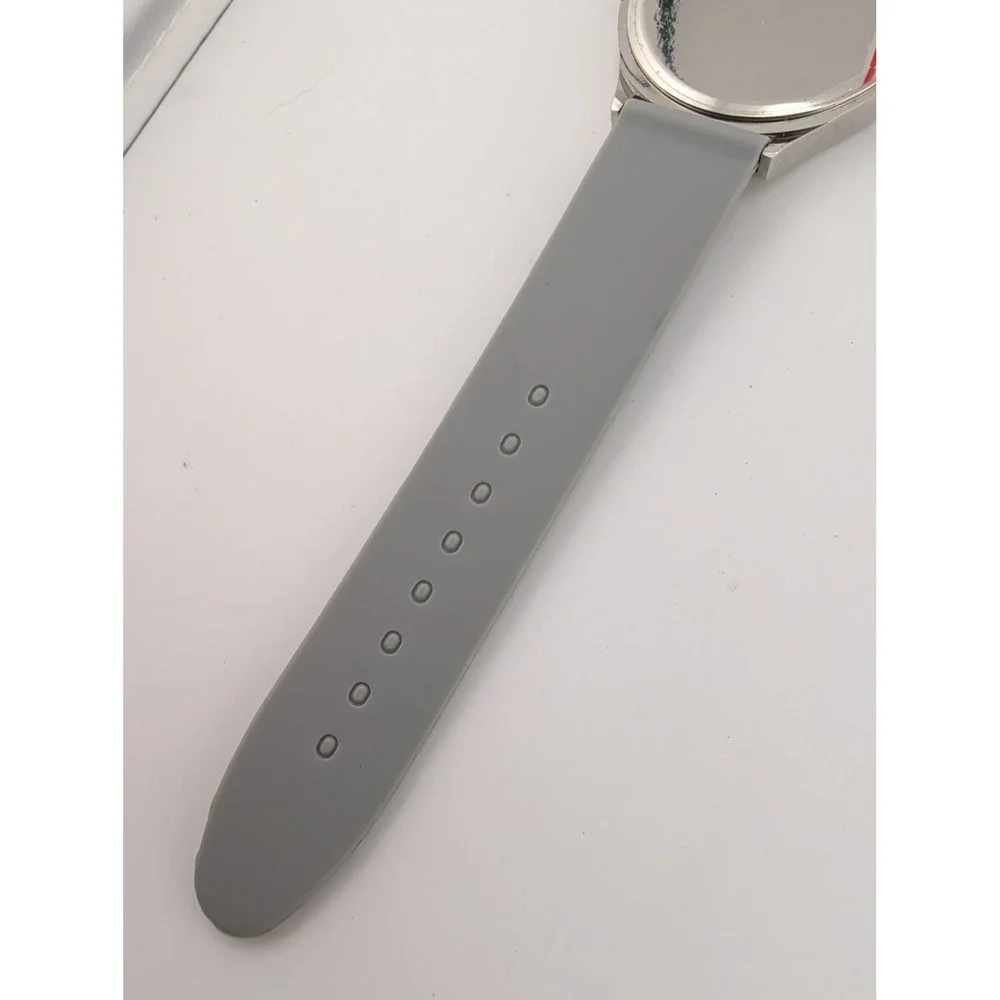 Women's Watch 38mm Silver Case Gray Silicone Band- New Battery